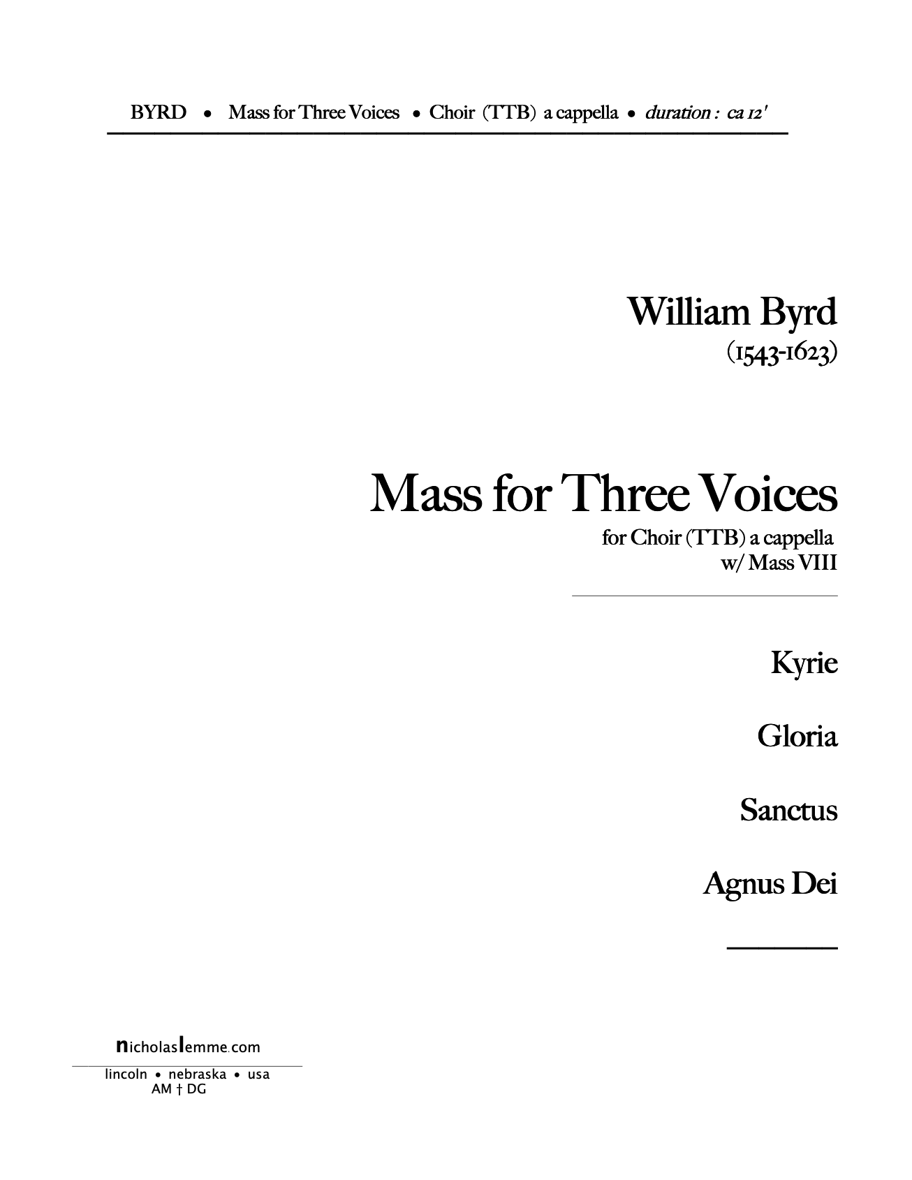 BYRD'S Mass for 3 voices  |  TTB  a cappella |  12'