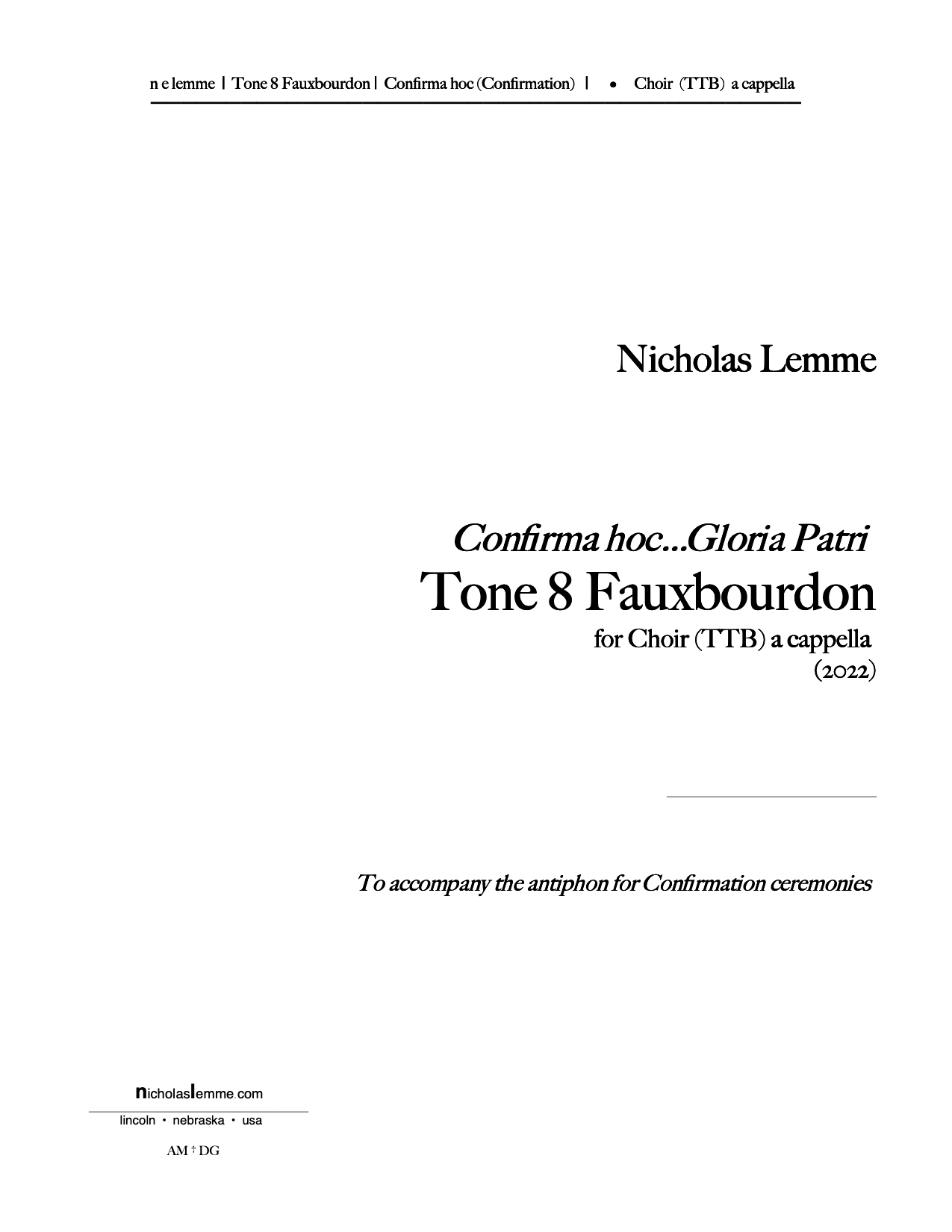 Tone 8 (TTB) fauxbourdon Gloria Patri for Confirma hoc  |  2022