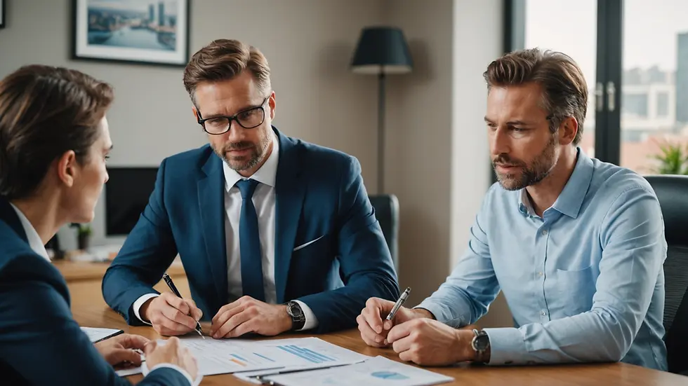 Close-up view of a financial advisor discussing options with a builder