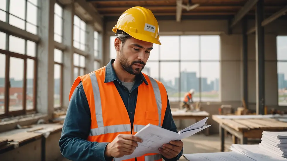Eye-level view of a construction worker examining property documents