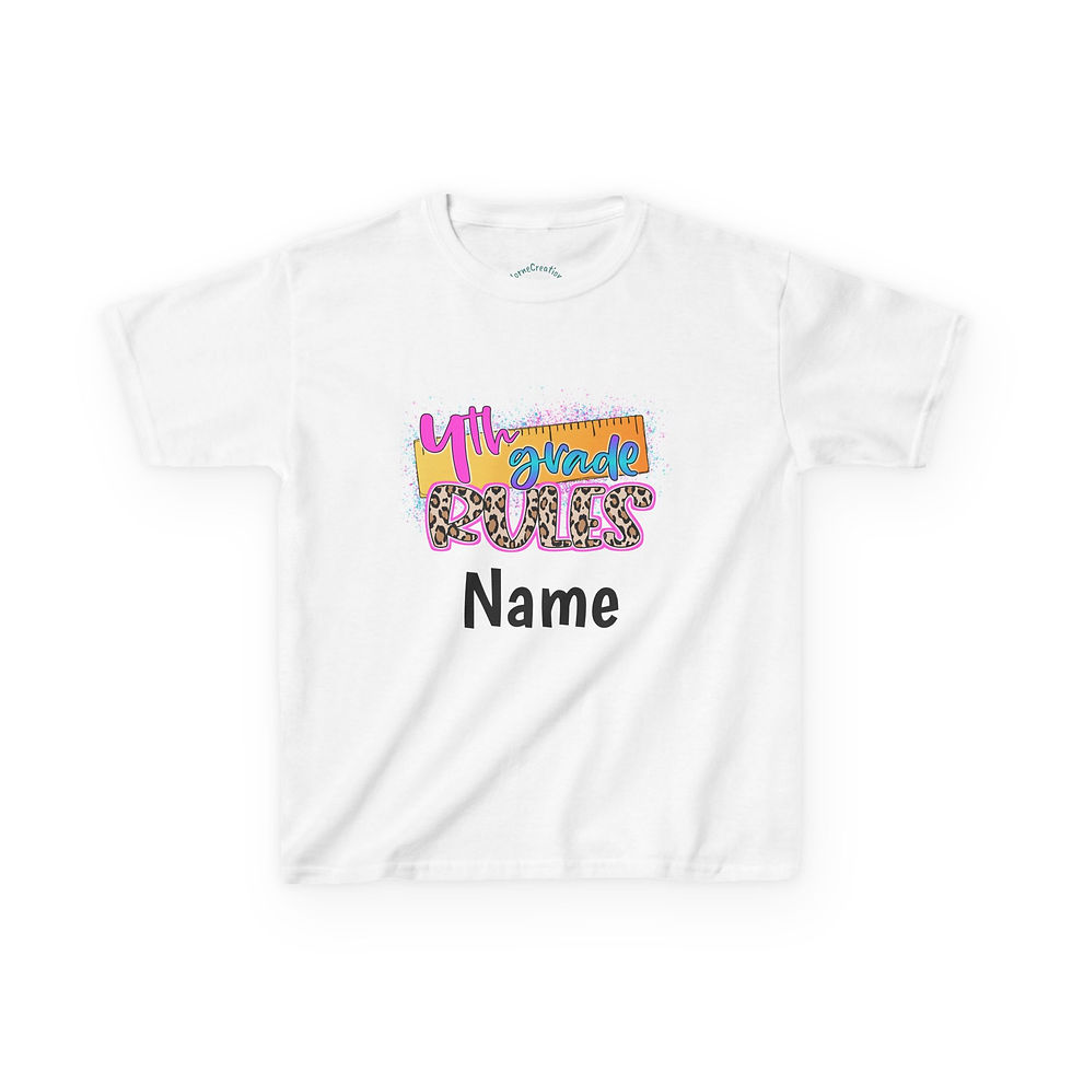 front of the 4th grade rules shirt that can be personalized