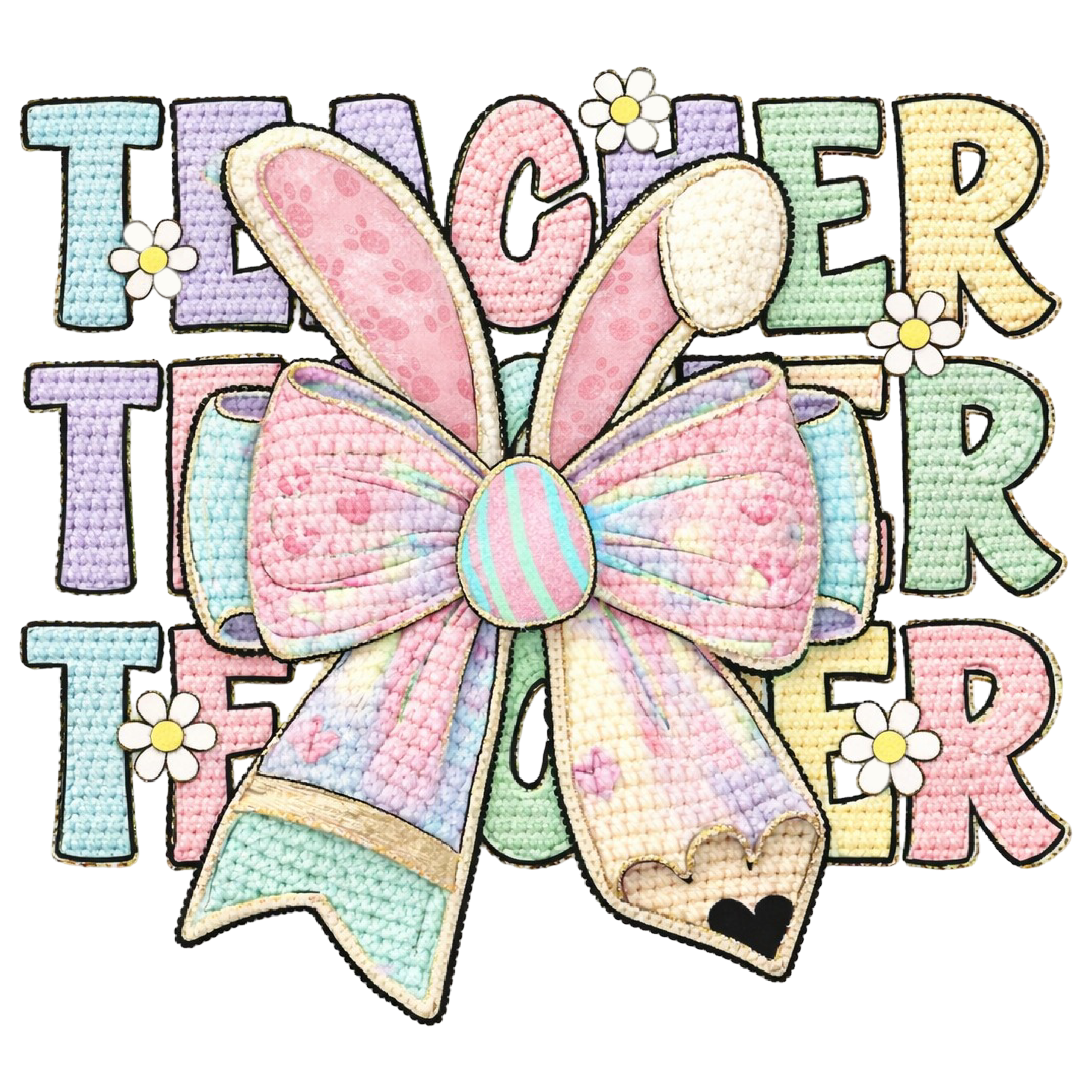 Teacher Easter Design with pastal colors and pencil bow with bunny ears