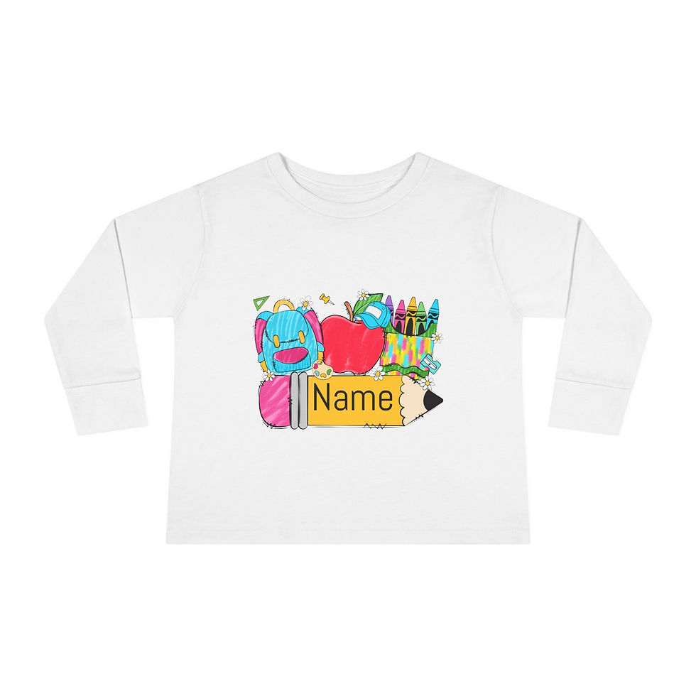 The imafe is a huge pencil that is personalized with the childs name and has back to school back pack