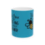 Ceramic mug with blue background with a bee on it