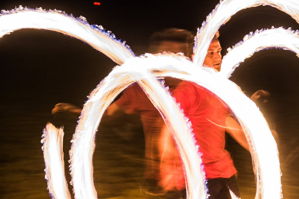 A Renegade Fire Tribe Hawaii fire dancer practices at Ala Moana Beach Park on February 10, 2017.