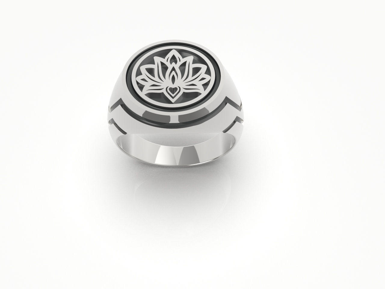 Men's White Gold and Black Enamel Lotus Ring