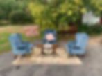 Dusty Blue Wingbacks & Ivory Floral Carp