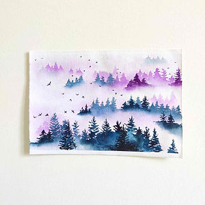 misty mountains watercolor painting shivangi verma studio