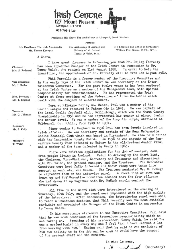 Notice of Phil Farrelly's Appointment as Manager 1980.png