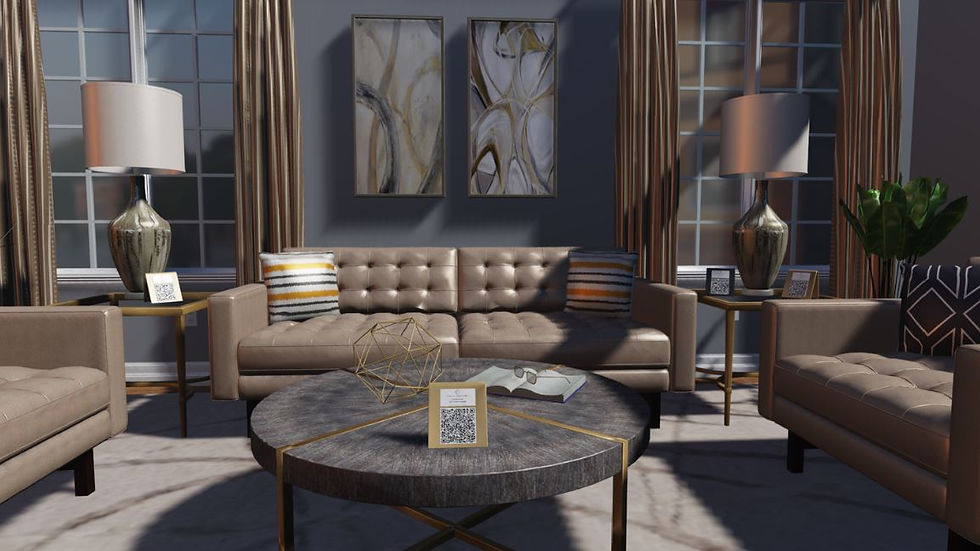Close-up view of a sample 3Dream rendered room containing 3D furniture models on a computer