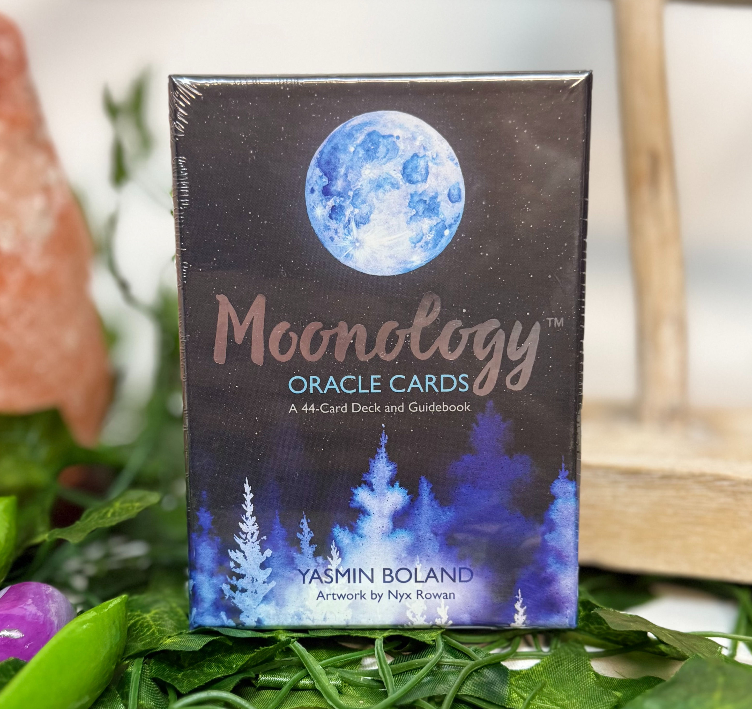 Moonology Oracle Cards in Black Box With The Moon & Tress Coloured In Blue