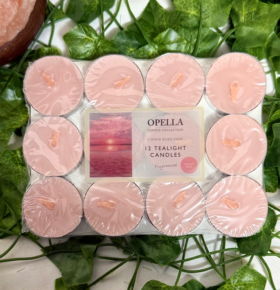 12 light pink tealight candles in plastic wrapping