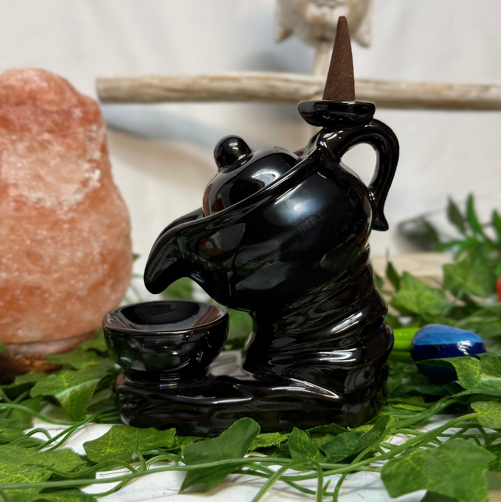 Large teapot placed slanted towards a bowl 