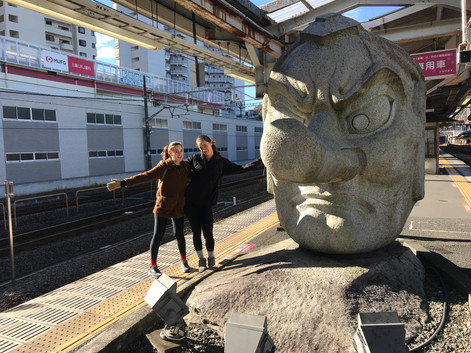 Sara and Emily at Takao Station with Ten