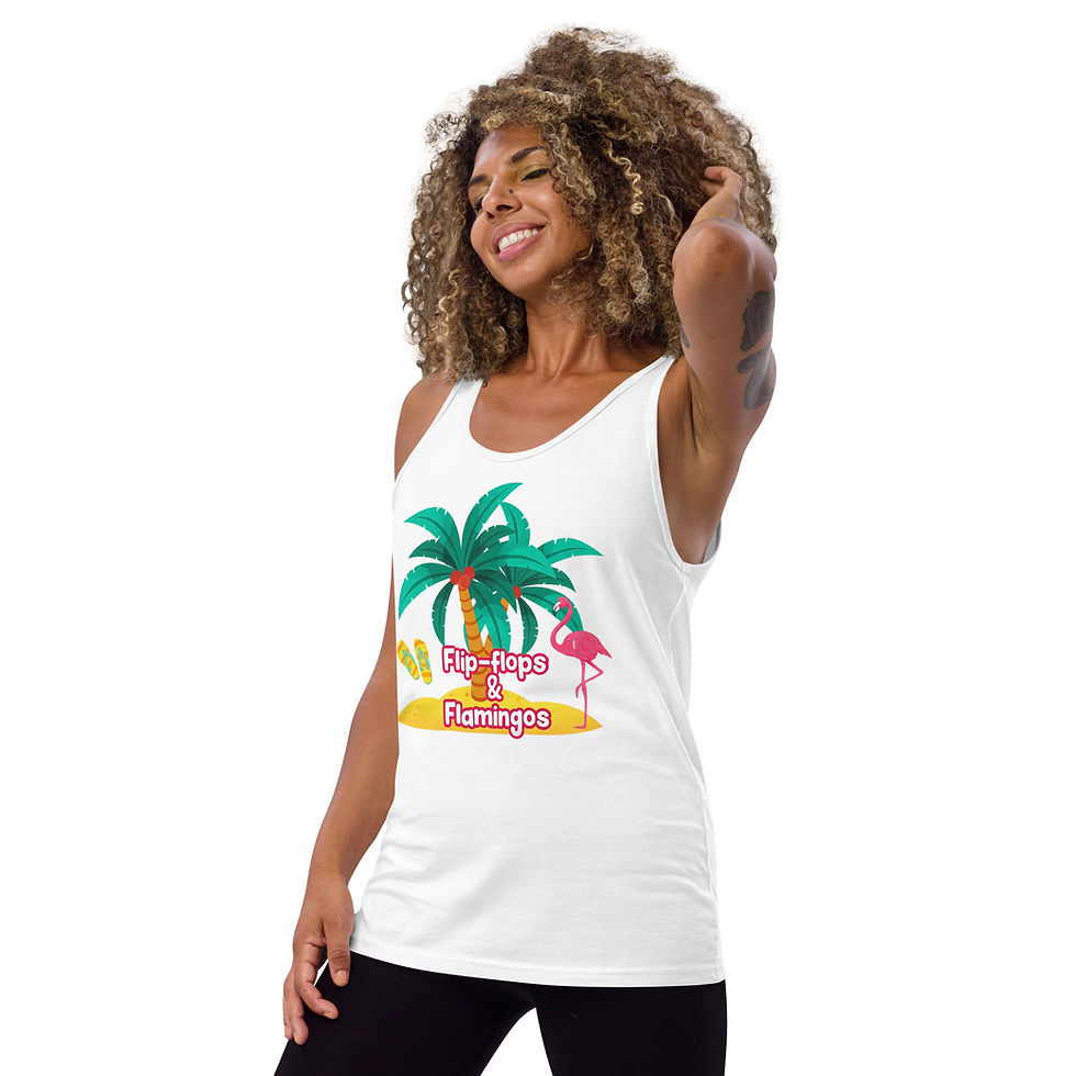 Thumbnail: Flip-Flops & Flamingos Unisex Tank Top