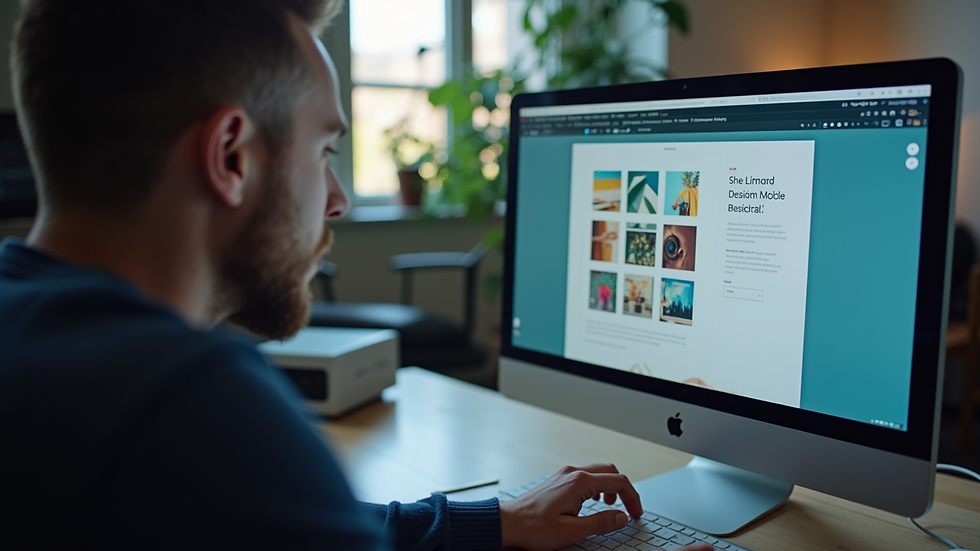 Close-up view of a designer working on a website layout on a computer screen