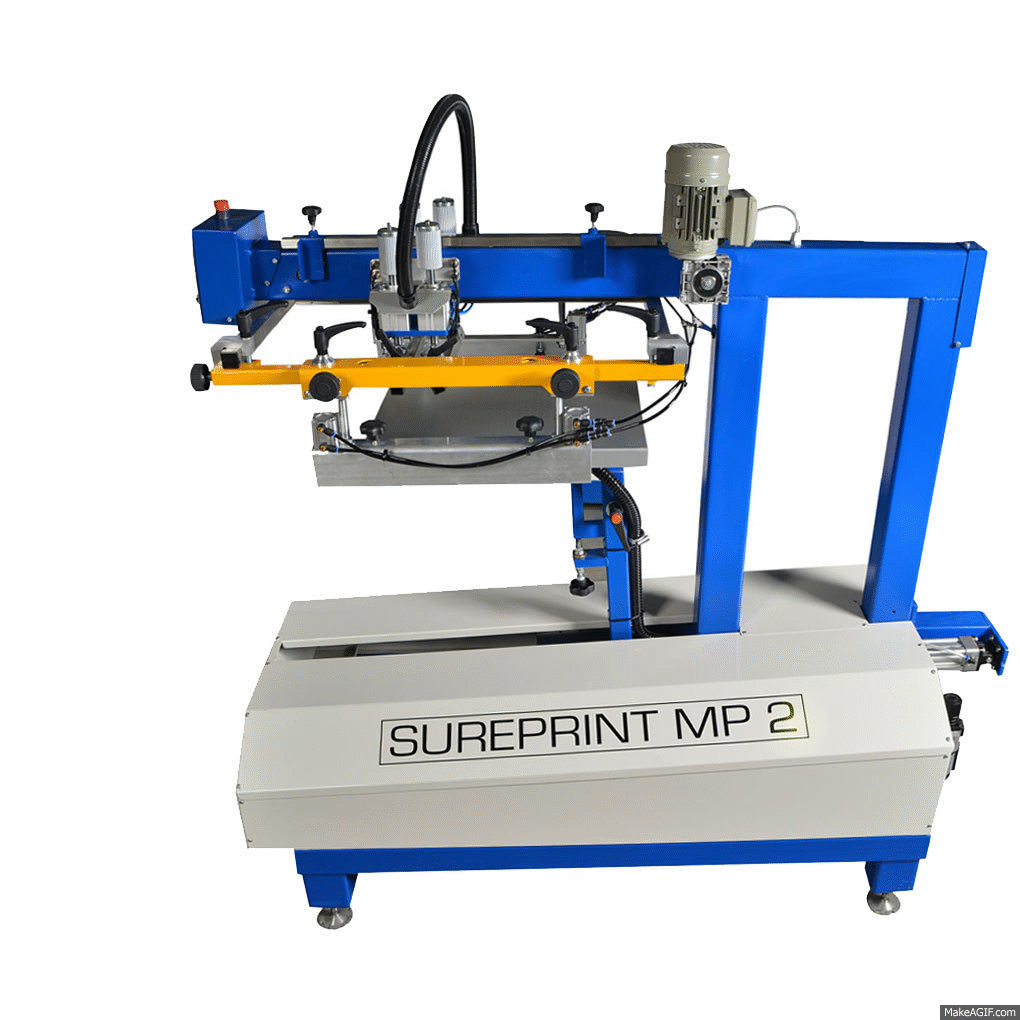 Multi purpose screen printing machine MP2, designed with a sliding table foe easy loading of products requiring jigs. A very versatile screen printing press.