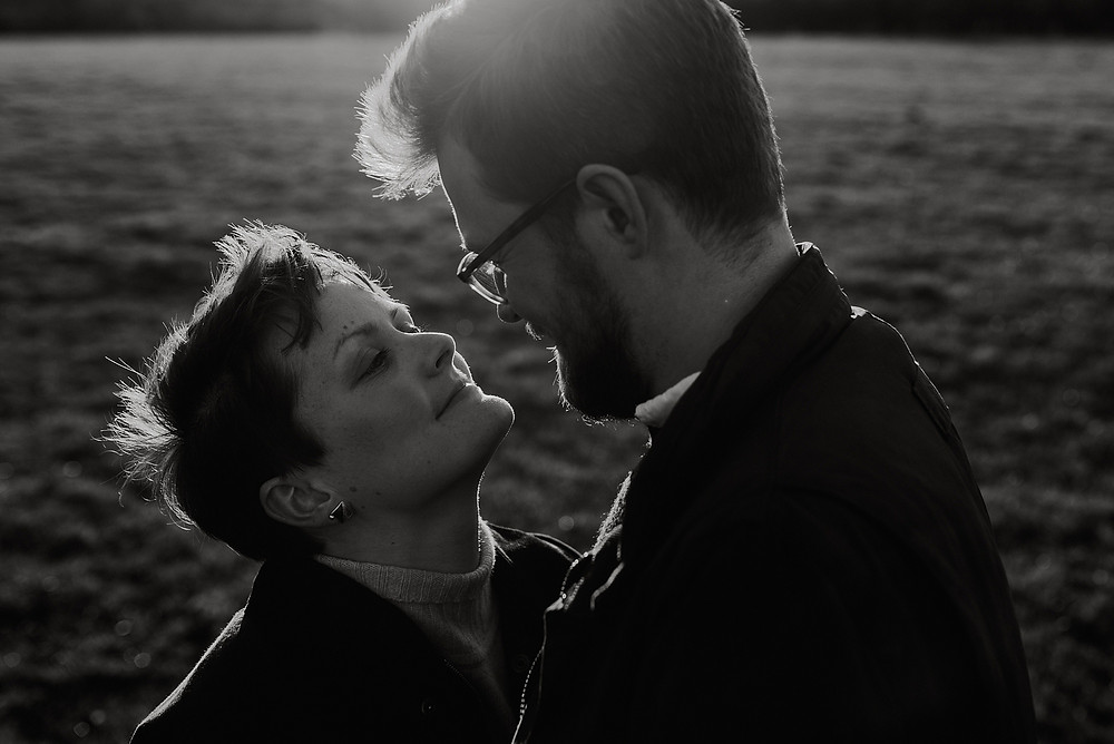 sunset black and white couple shoot