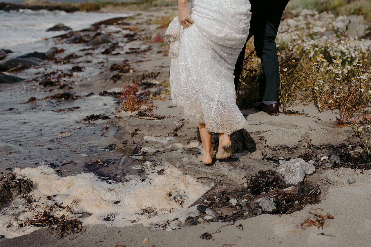 bare foot bride on beach