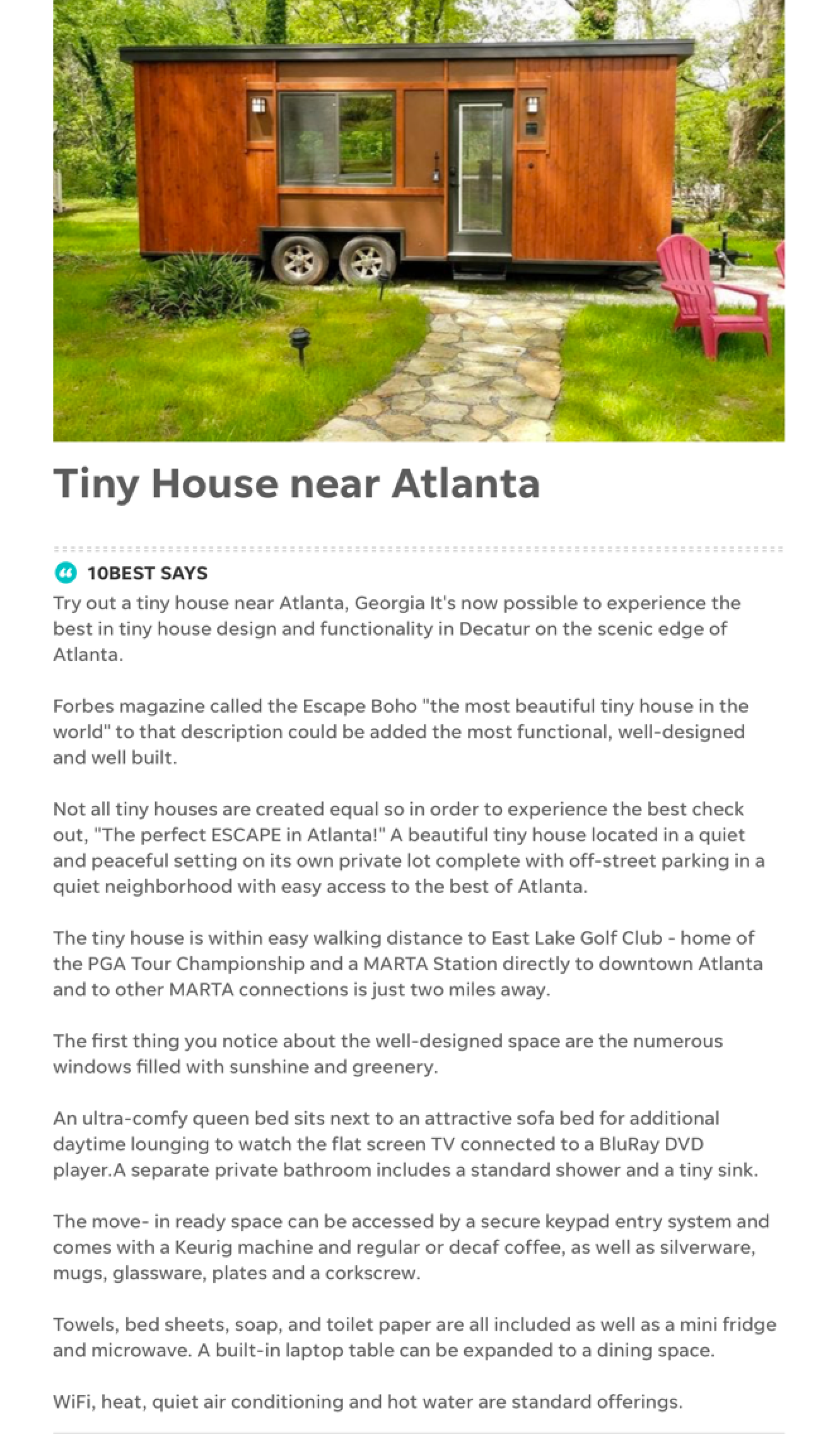 Article about Escape tiny house near Atlanta