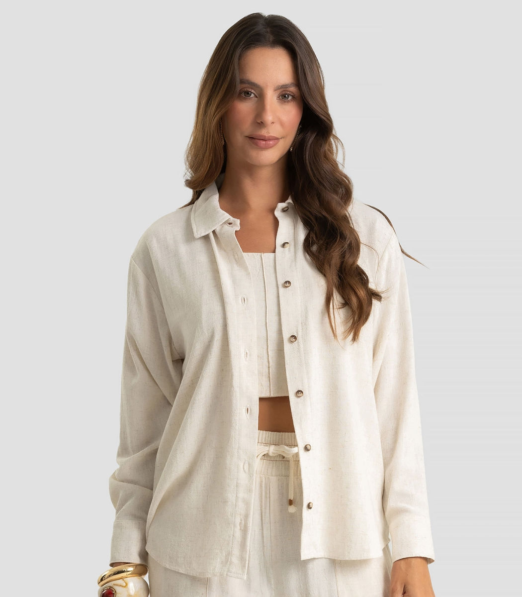 Women's Long Sleeve Linen Shirt Strong Dianna Beige