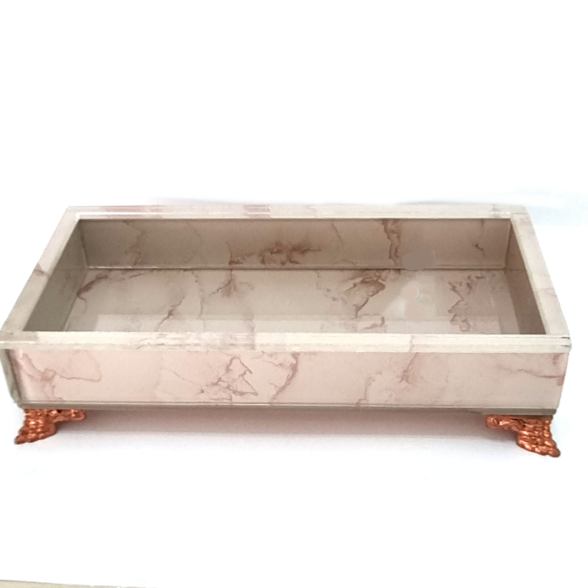 Bandeja Caixa Manchada Rosé c/ Pé rose (10x20cm) - 040101