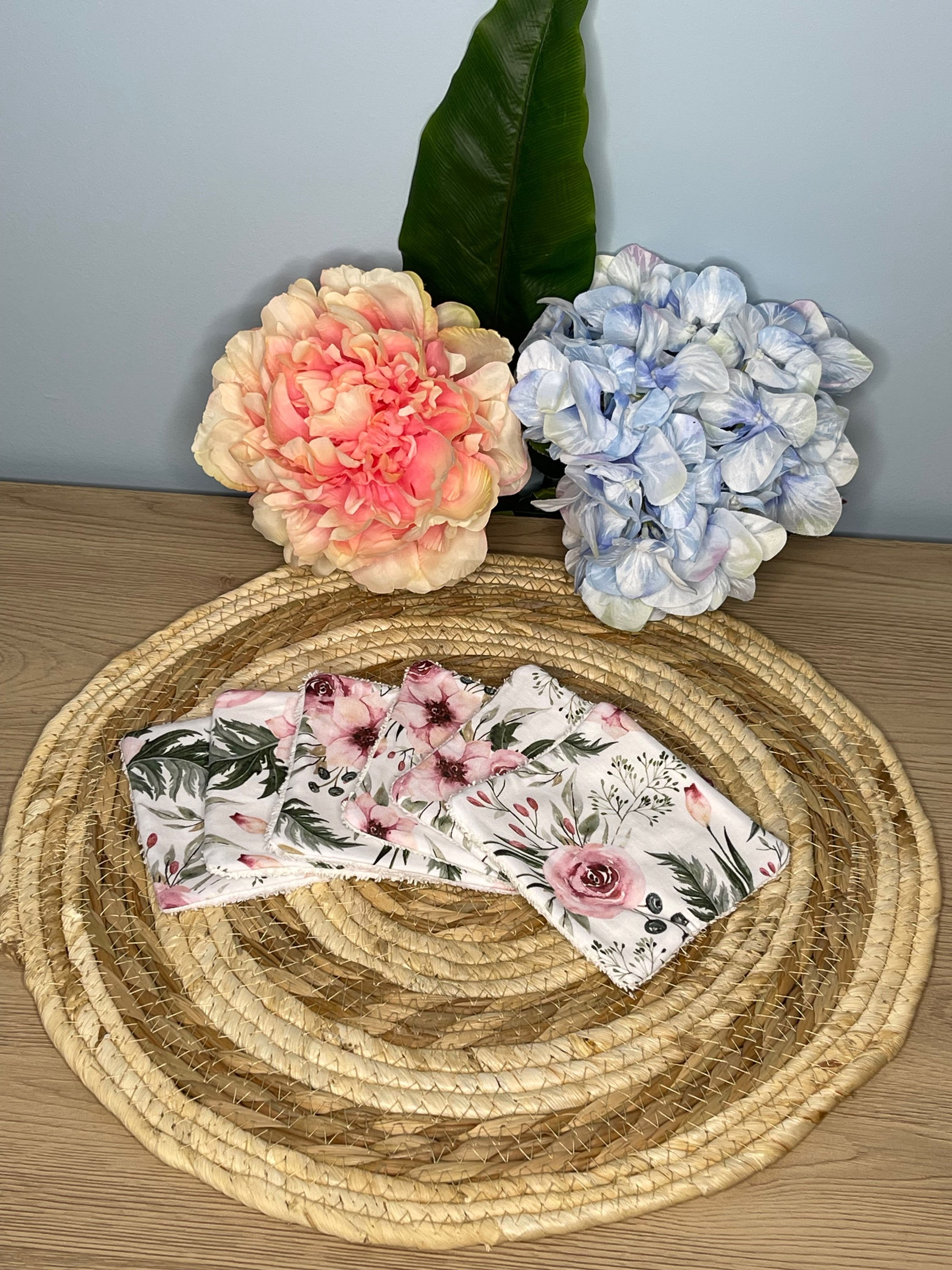 6 disques réutilisables fleuri rose 