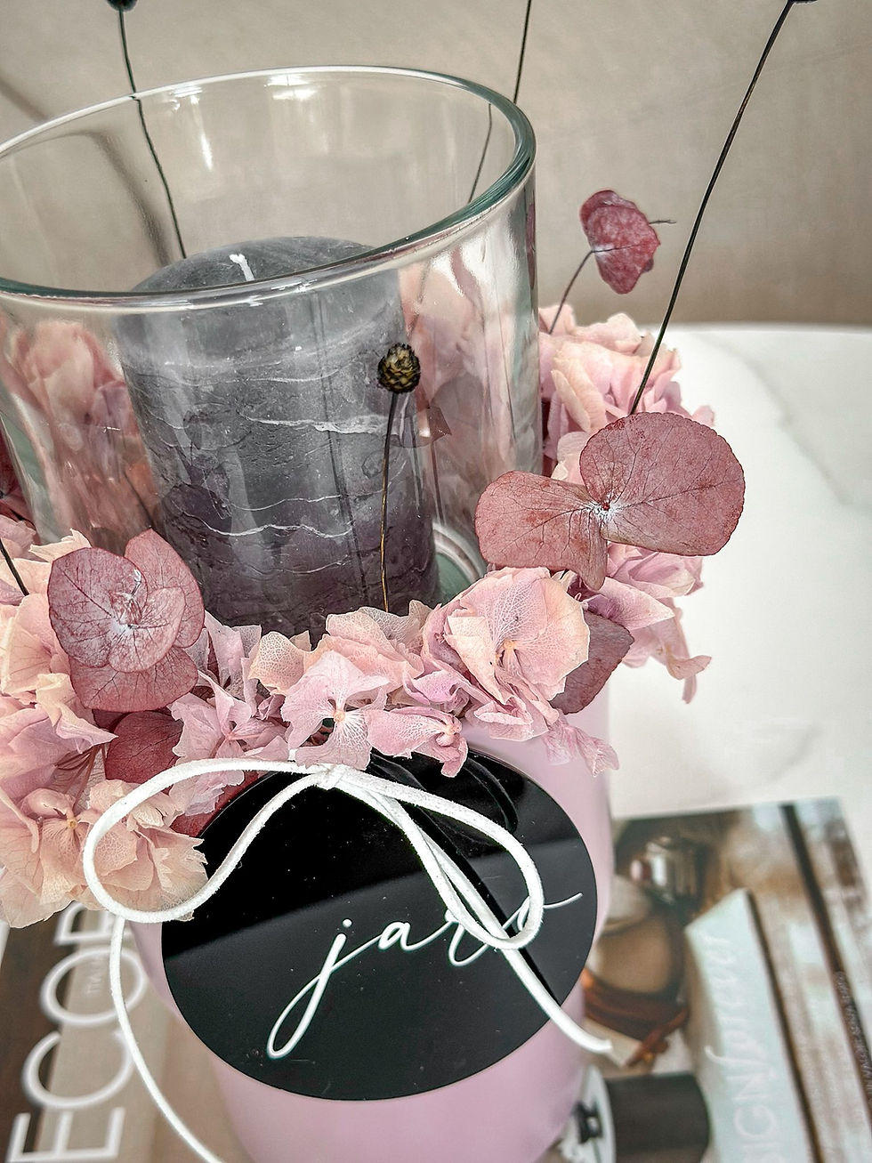 Miniatura: Svícen s hortenzií a eukalyptem - fialový