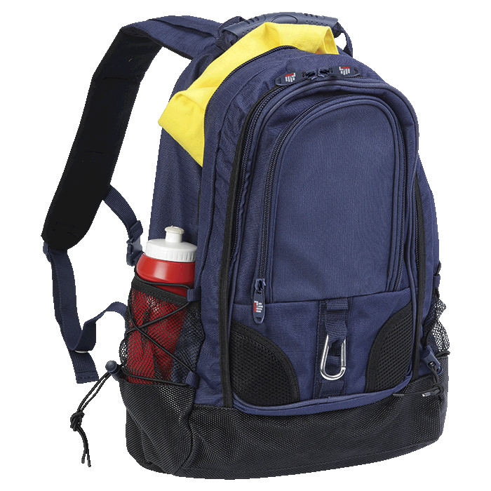 Navy blue backpack with water bottle pocket; Trailwalker 2 Backpack, ready for any adventure.