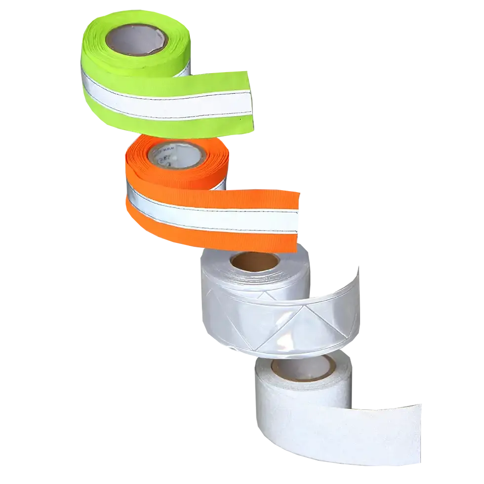 Several rolls of colored reflective tape for safety and visibility
