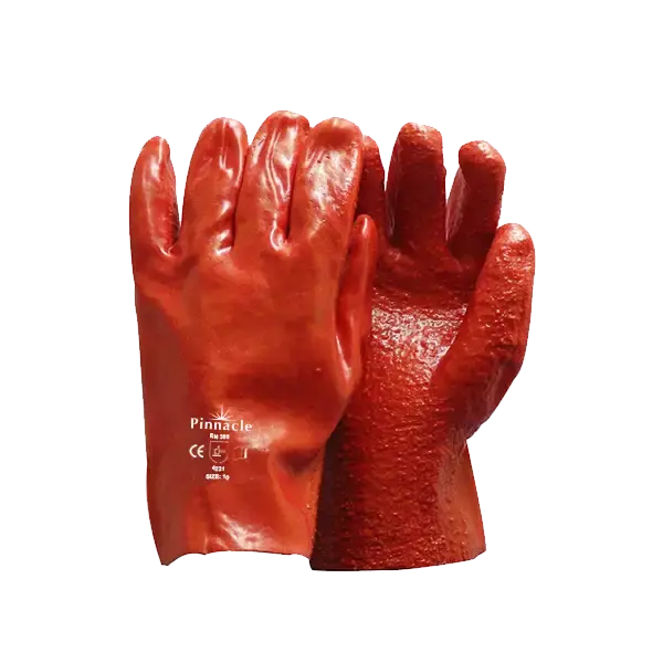 Pair of red gloves. 120 PACK PVC Red Rough Palm Heavy Duty Glove Open Cuff 27cm.
