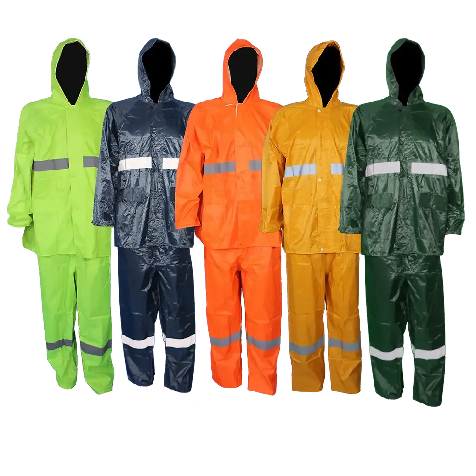 Various color PVC Rubberised Rain Suits With Reflective Tape