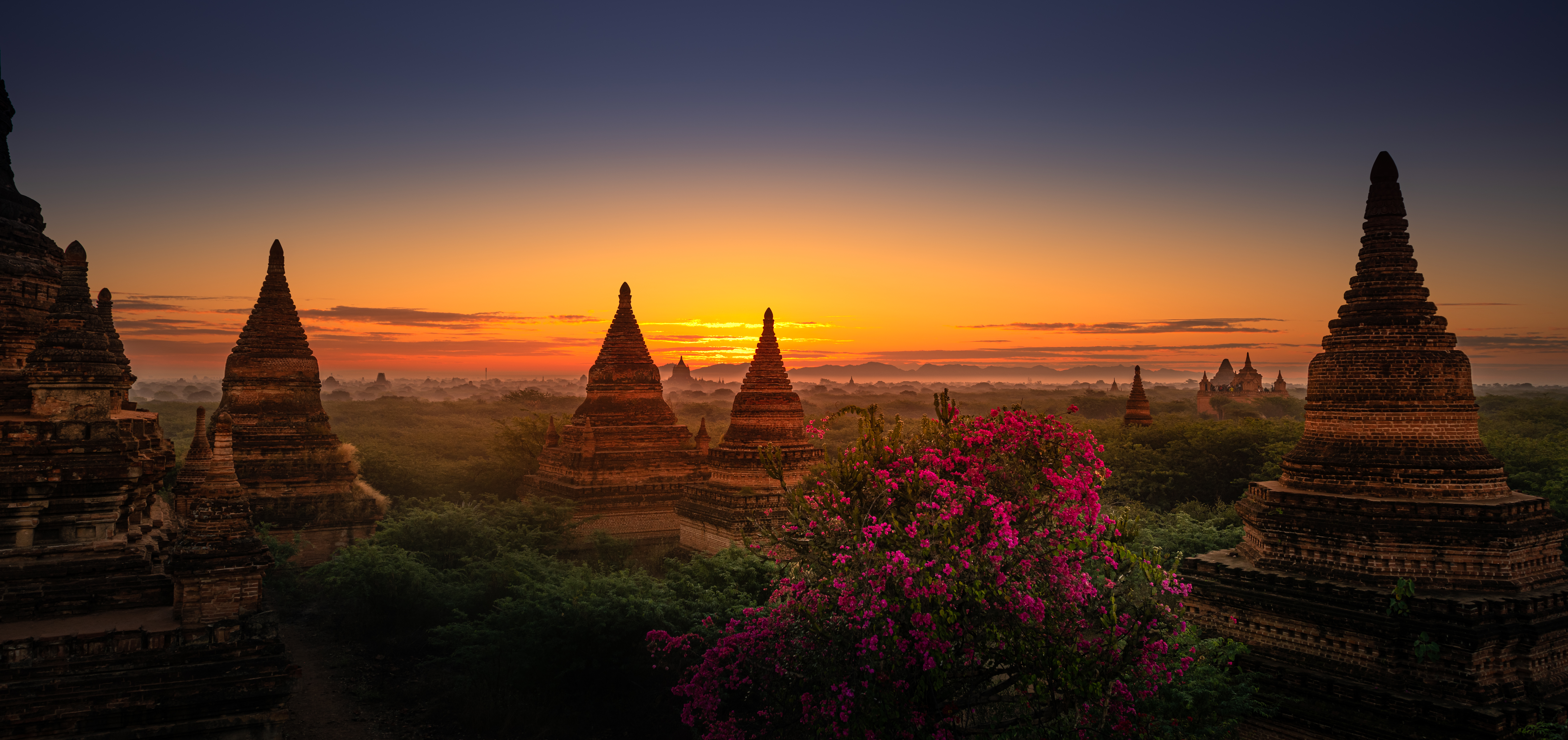 Bagan, Myanmar — ancient pagodas at sunrise