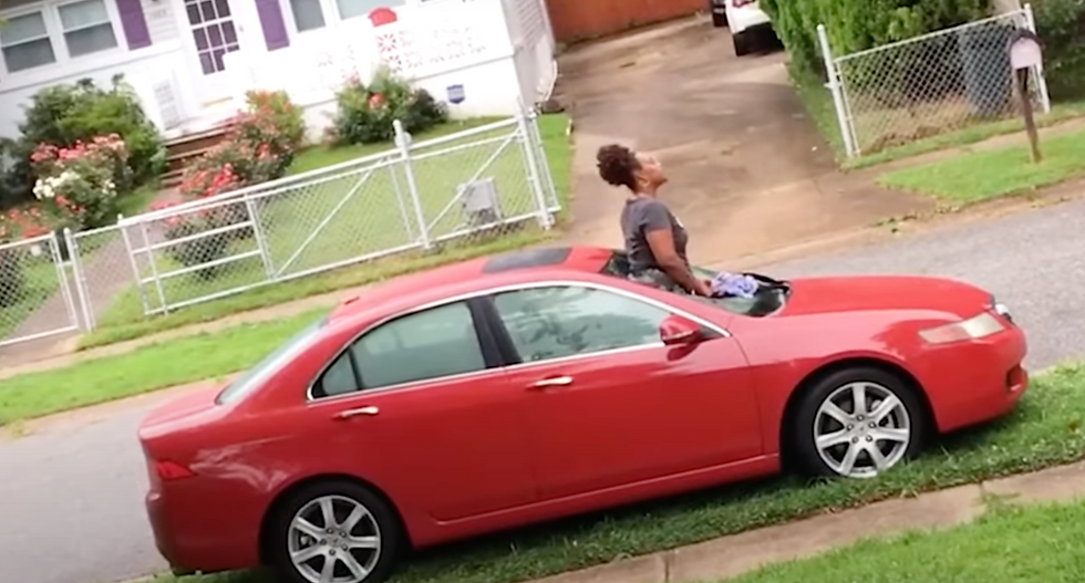 A creative way to exit a car.