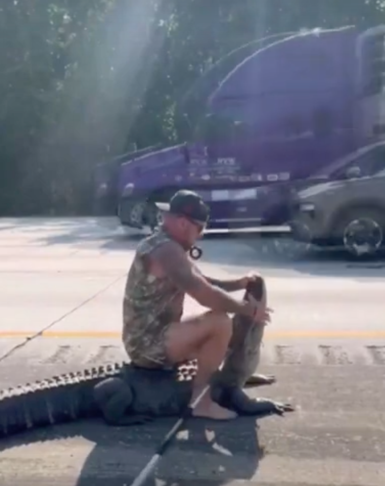 Who cares about gator wrestling. Where are his shoes?