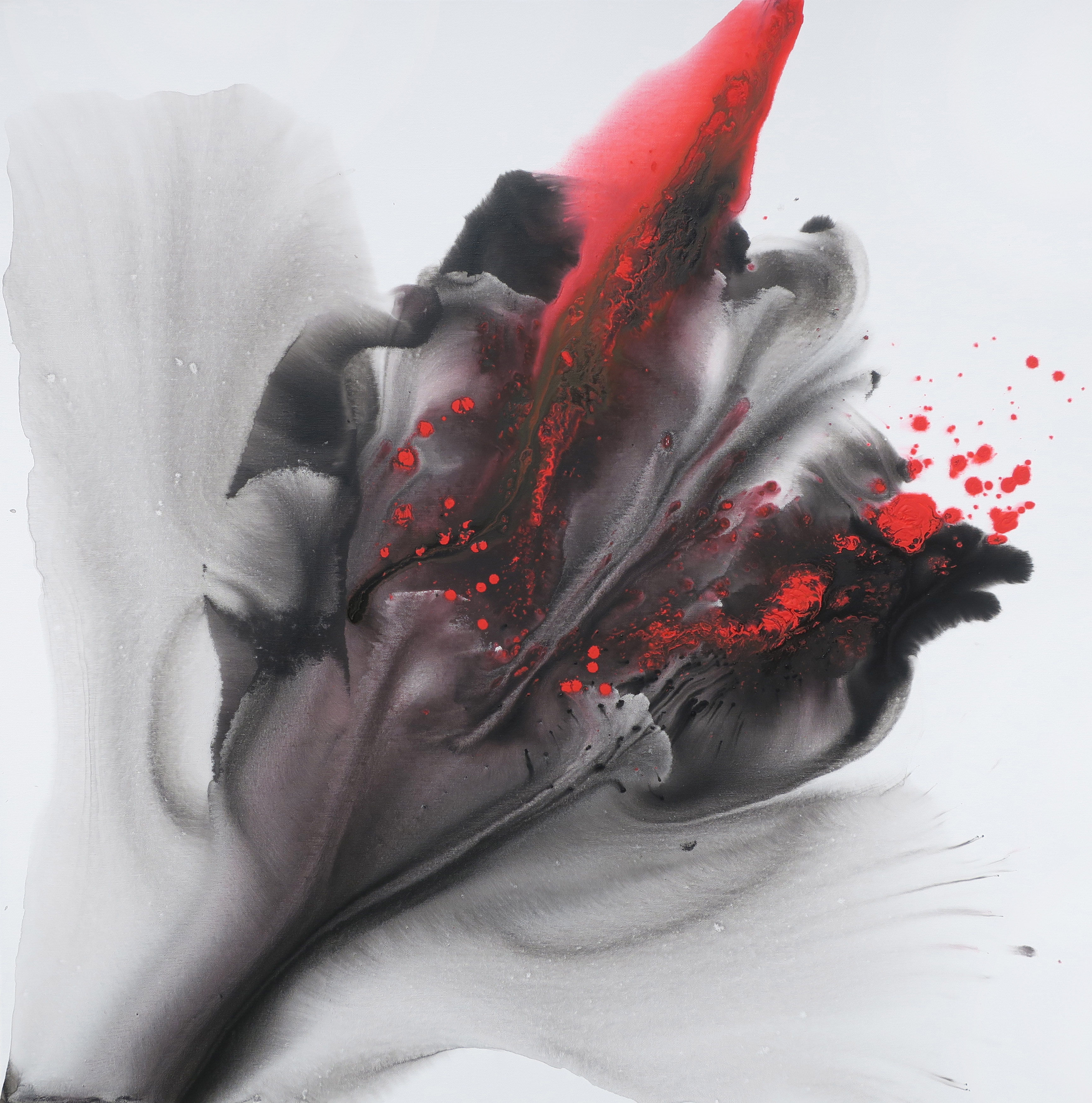 Full view of Summer 20 by Muriel Napoli, signed, square format, red and black tones.