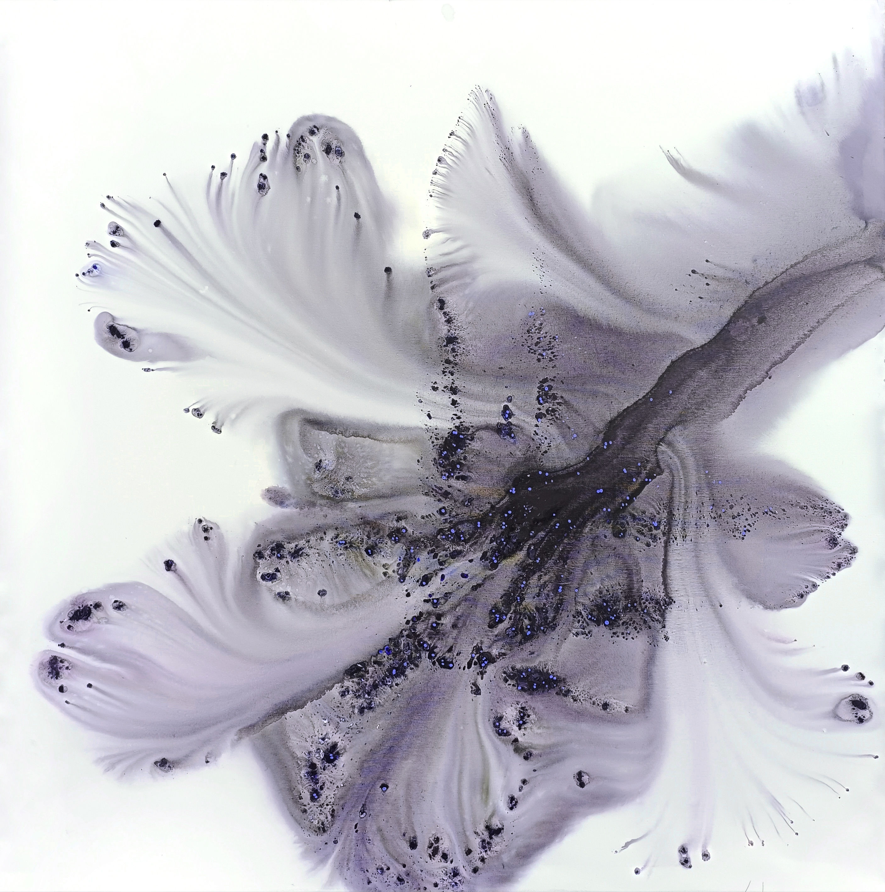 Full view of the violet ink painting "Nature 325" by Muriel Napoli