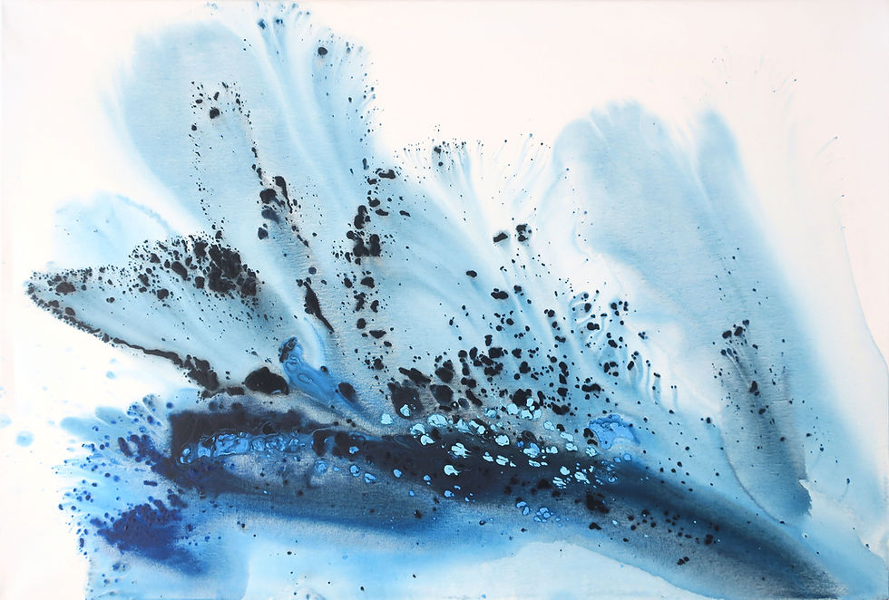 Blue and black ink abstract painting on canvas by Muriel Napoli, Nature 248, 80×120 cm