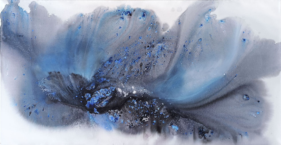 Full view of abstract painting Nature 443 60x120 cm, blue grey tones by Muriel Napoli