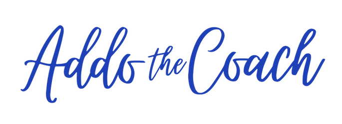 Addo the Coach logo in large blue letters and a script font.