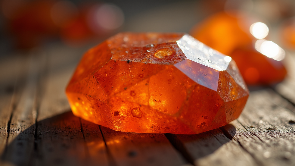 Close-up view of stunning carnelian crystal displaying bright orange hues
