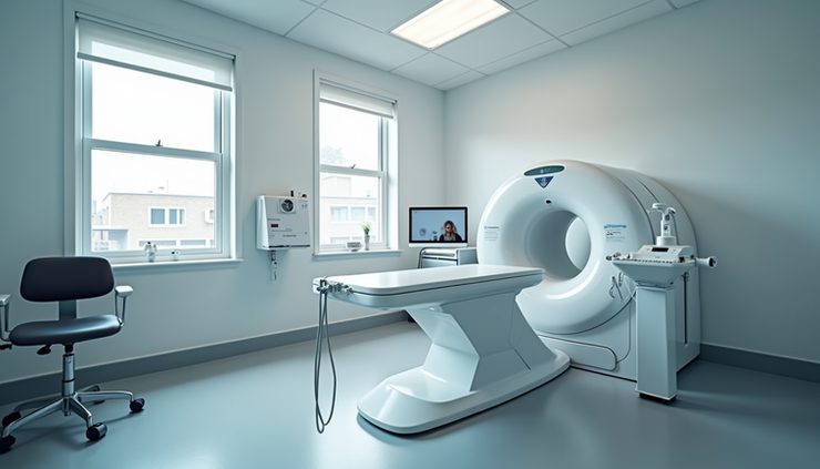High angle view of a dental office with J Morita CBCT system installed