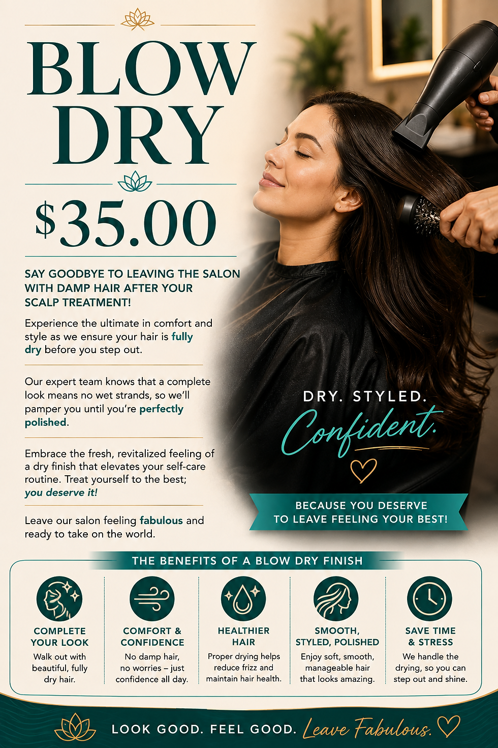 Blow dry service at The Head Spa for $35.00.