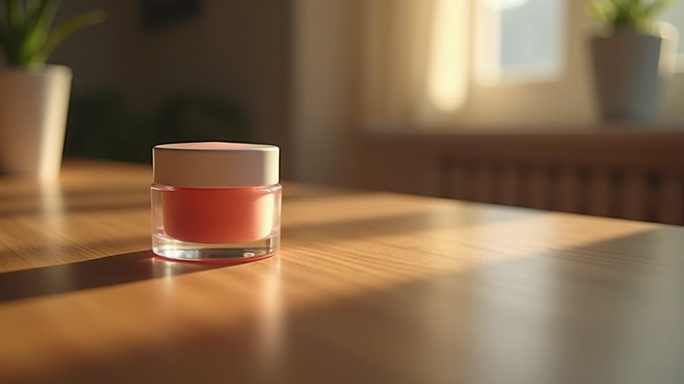 Close-up view of a lip balm jar on a wooden table