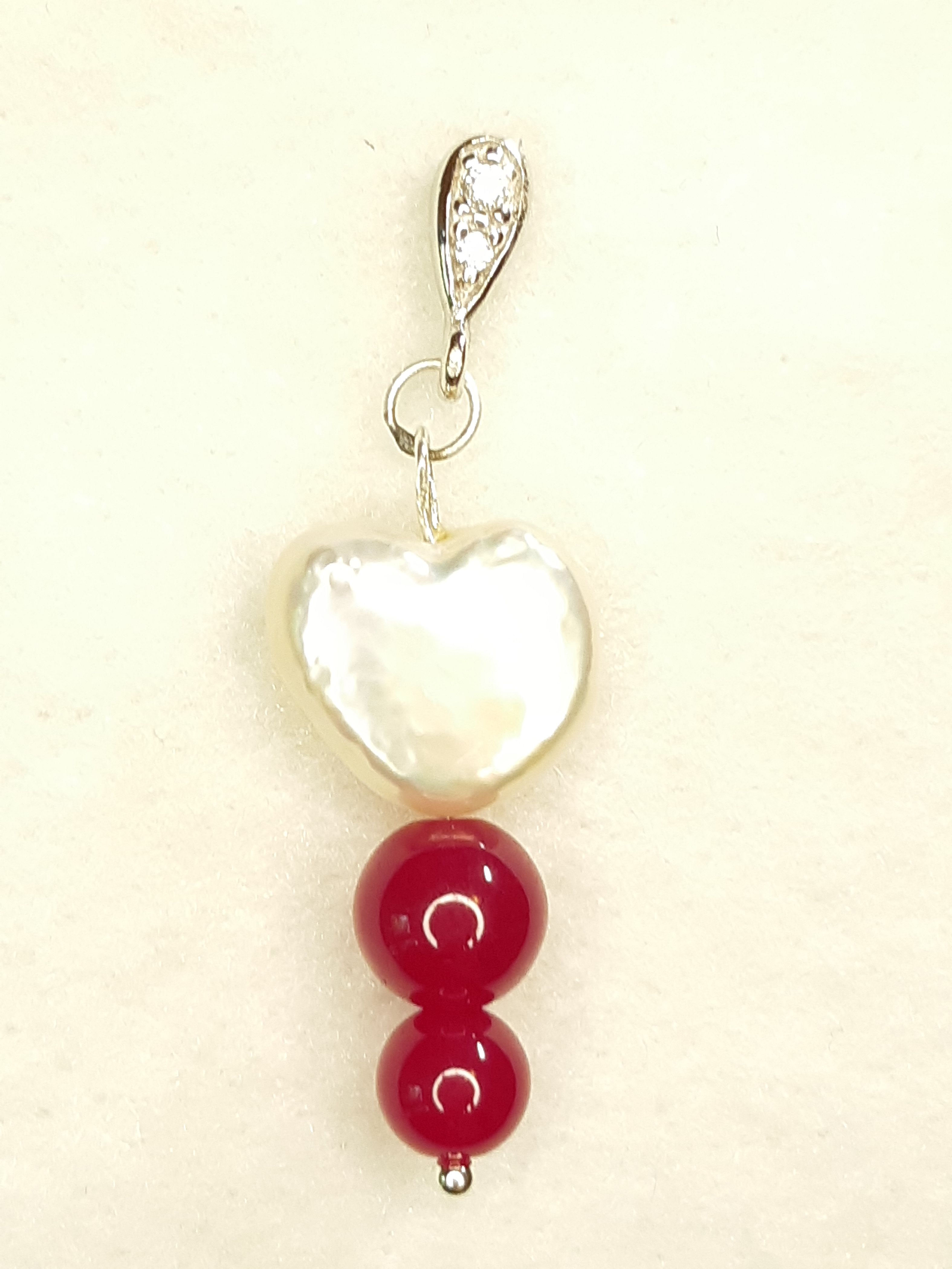 Pearl heart and Gemstone Ruby stud earring