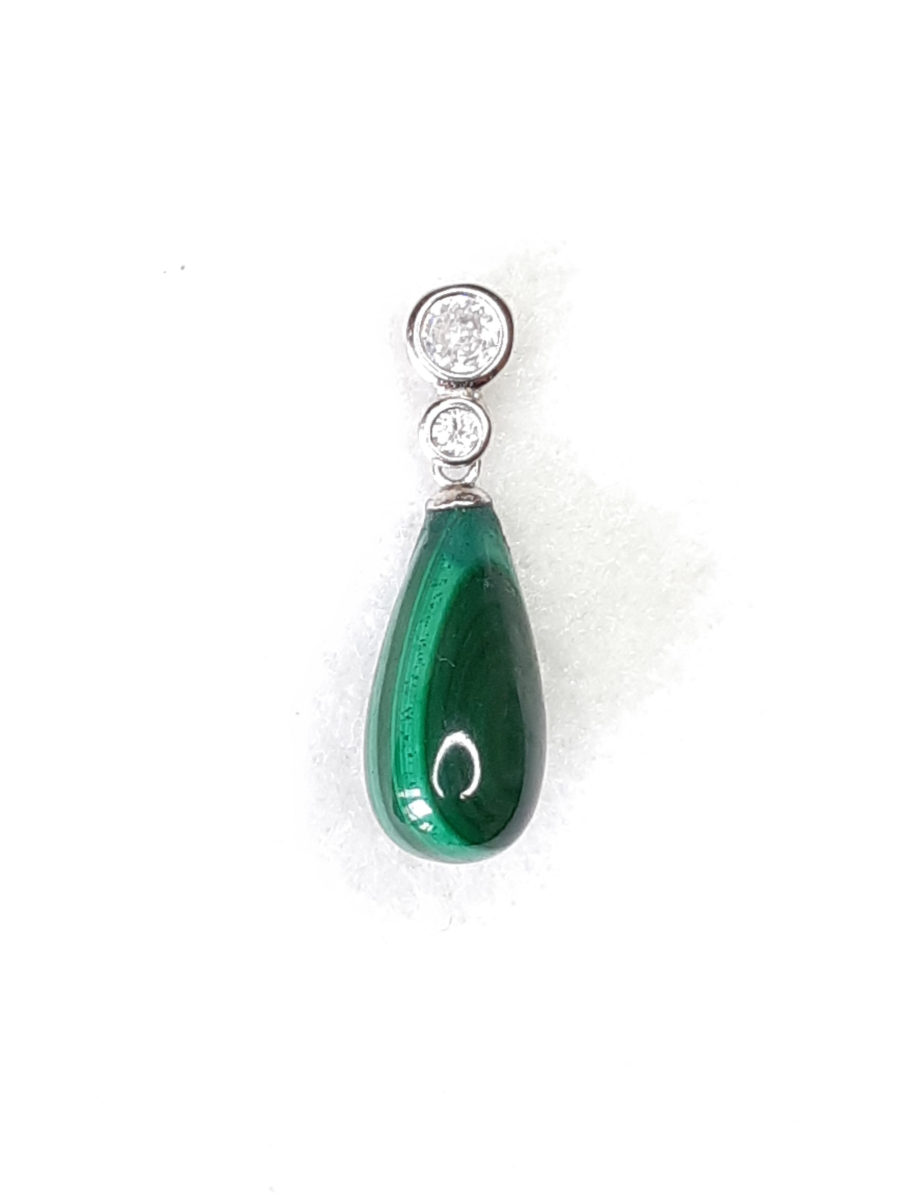 Malachite teardrop Platinum Plated CZ drop Stud