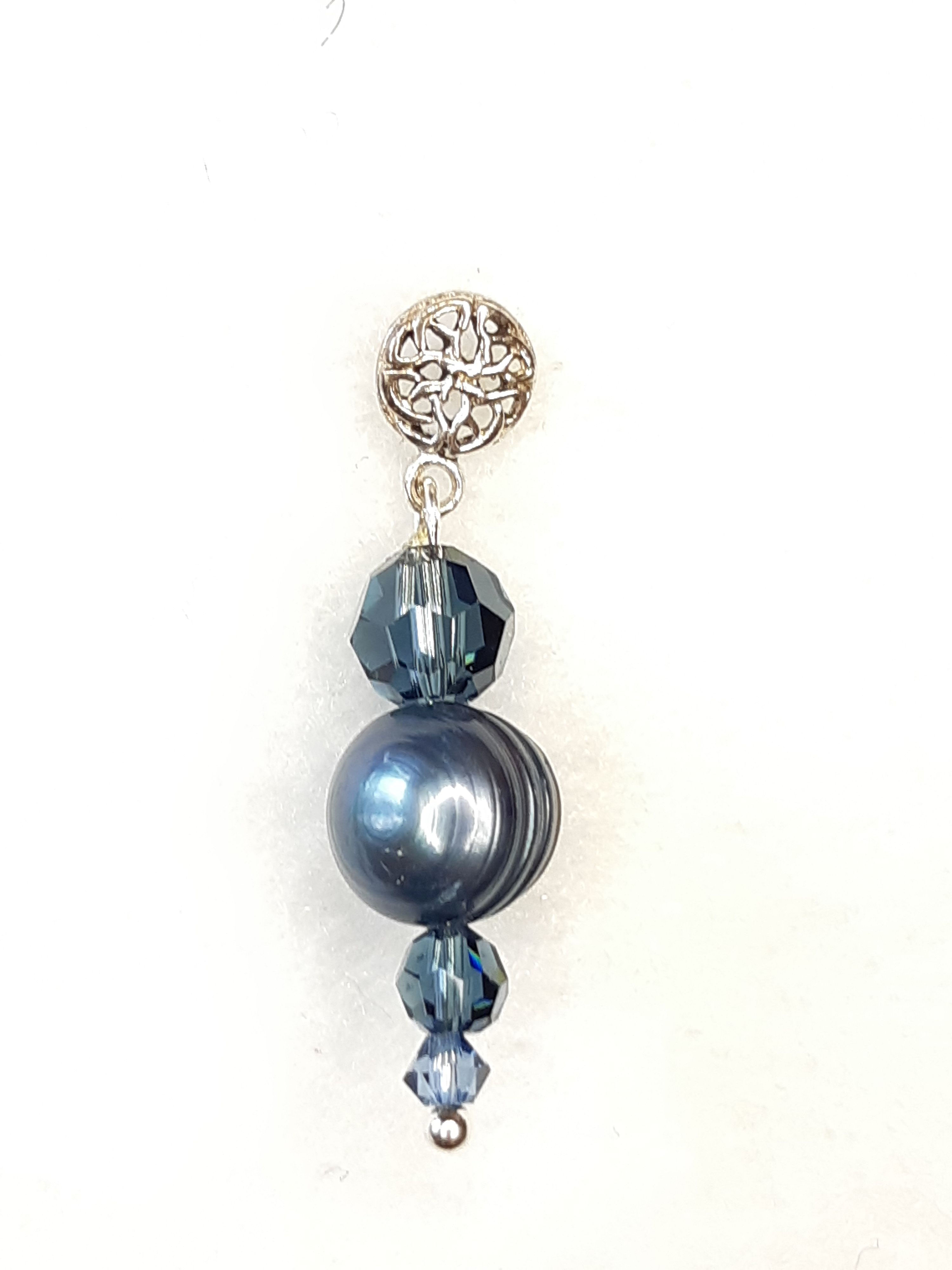 Blue pearl and Swarovksi celtic stud