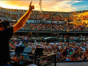 Shane Griffin performing as the pre-show DJ at Credit One Stadium in Charleston, South Carolina before a concert crowd gathered for Cole Swindell and Lee Brice.