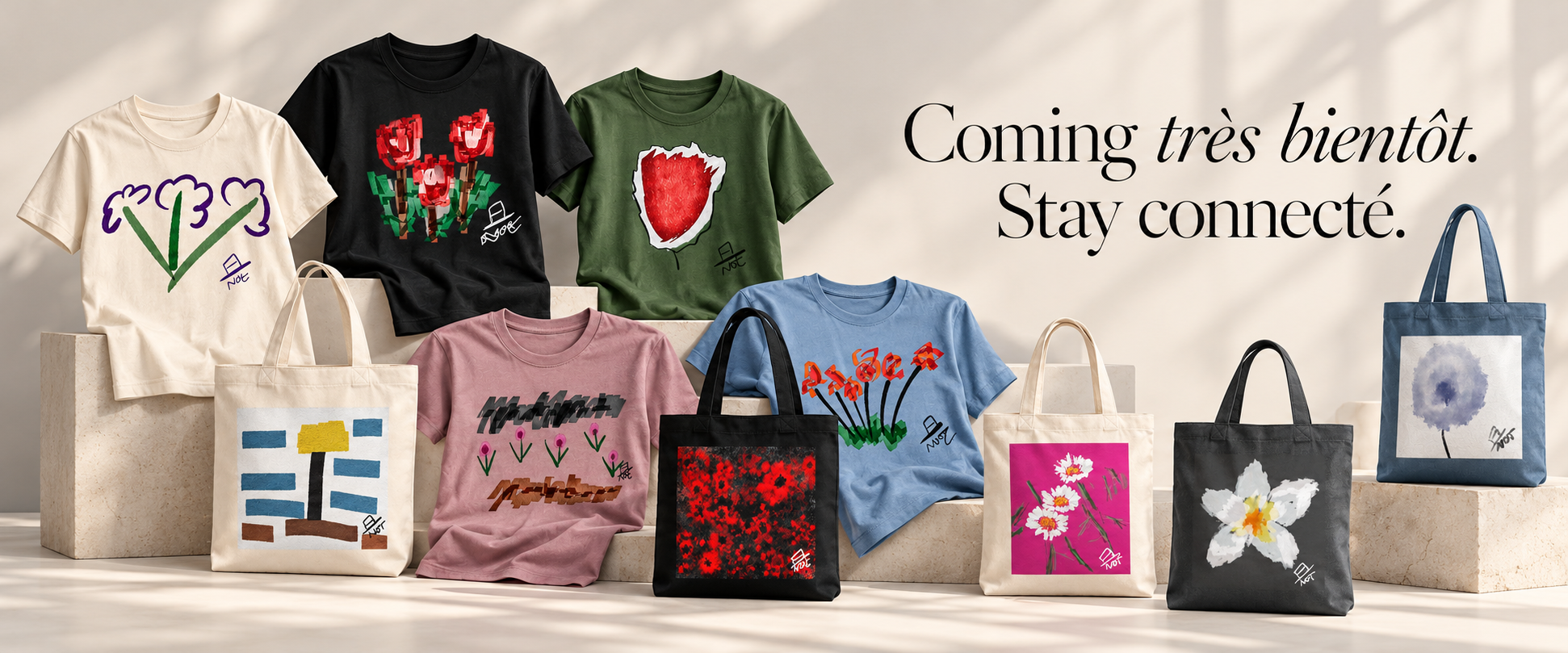 T-shirts et tote bags NOTSTEPHAN. Coming très bientôt. Stay connecté.