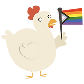 chicken holding the progress pride flag